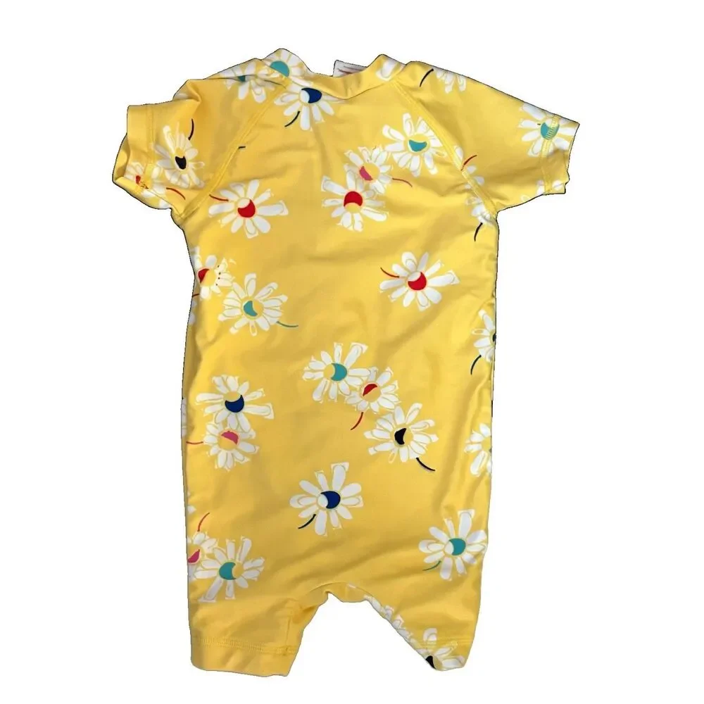 Hanna Andersson Yellow Floral Zip Short Sleeve One Piece Swimsuit 2T